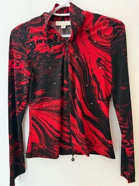 Women's Red & Black Abstract Button-Front Shirt Jacket